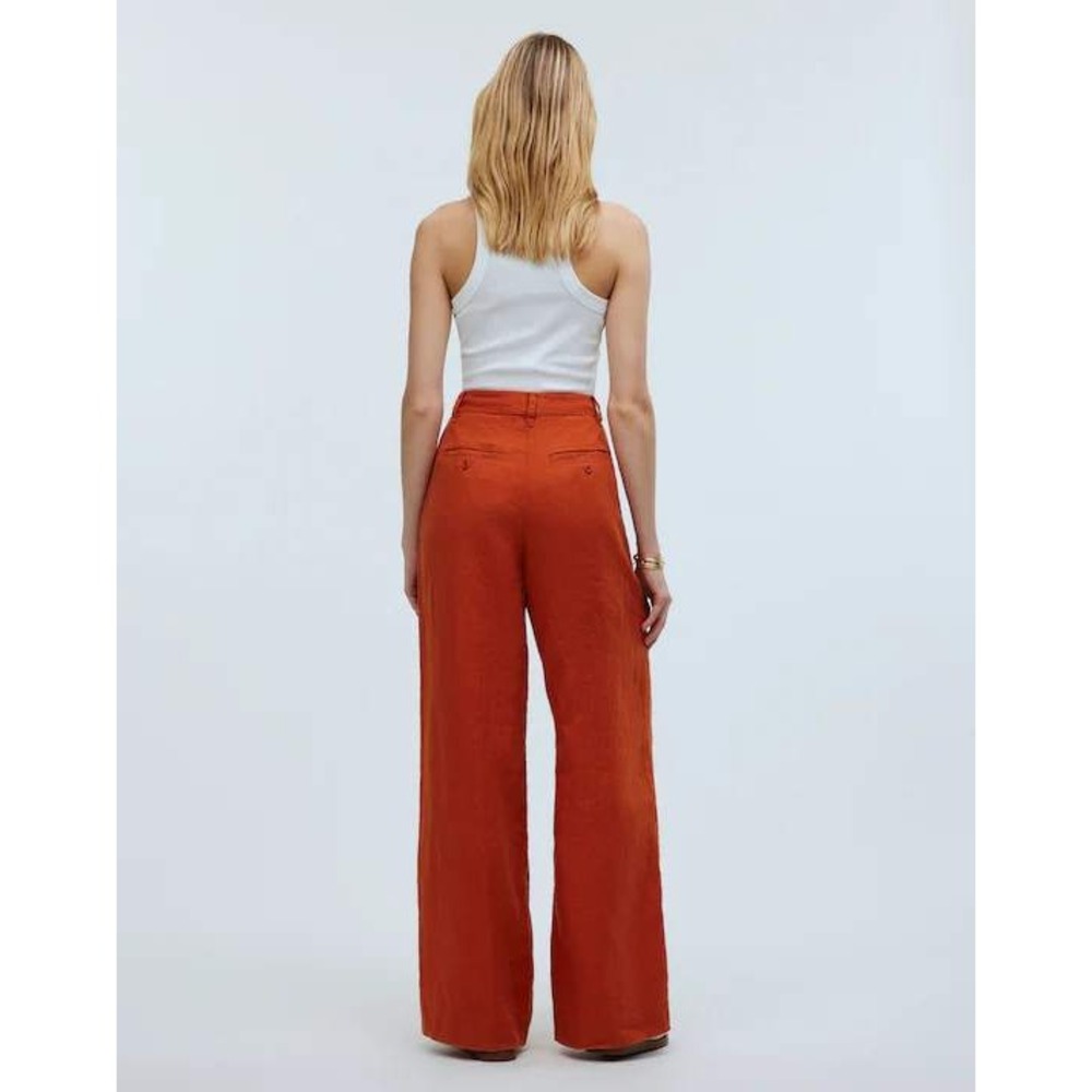 MADEWELL The Harlow Wide-Leg Pant Women 4 Orange Linen Trouser High Rise Pleated - Picture 2 of 16